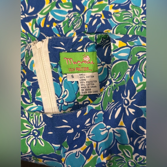 Minnie by Lilly Pulitzer Shift Dress Girl Size 7 Green Blue Floral Print - Picture 2 of 5